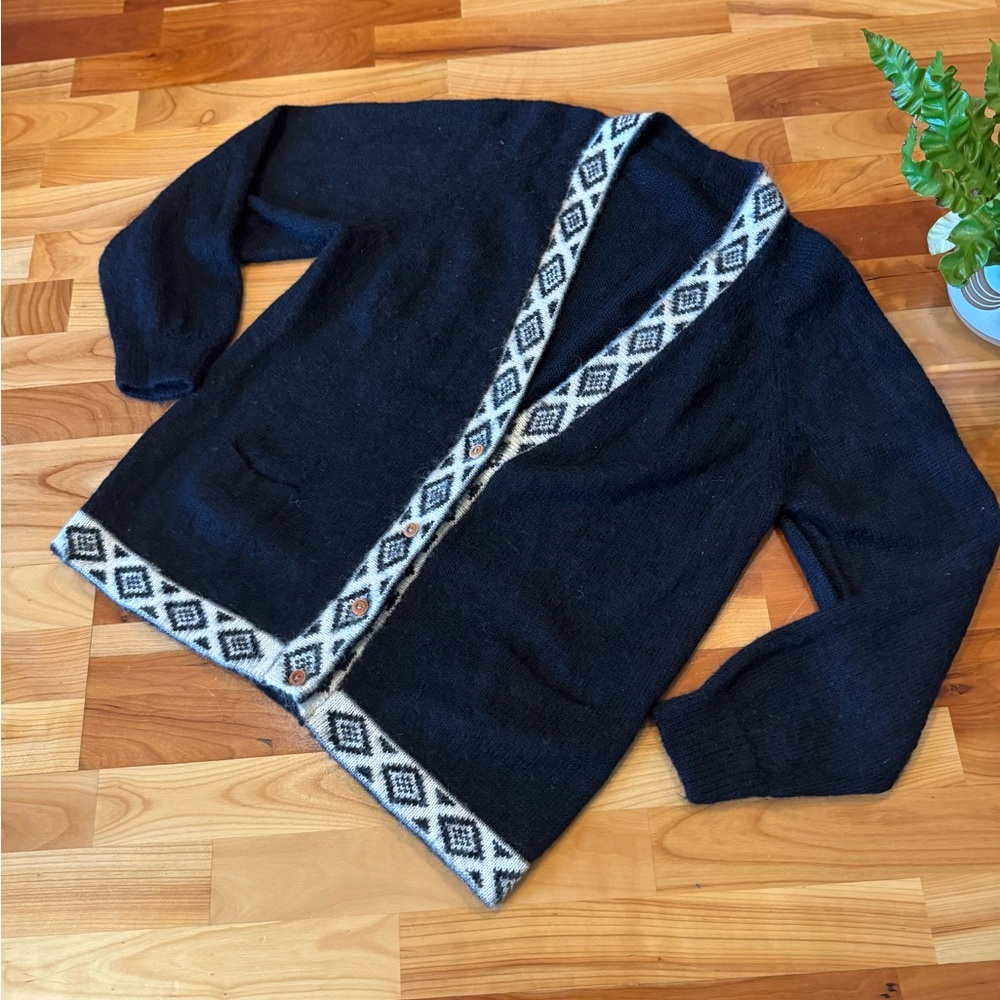 🖤Vintage Wool Cardigan | Folklore Aztec Trim | Large
